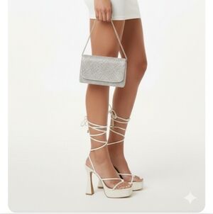 Azalea Wang woman's white leather strappy open toe platform heel shoe si…